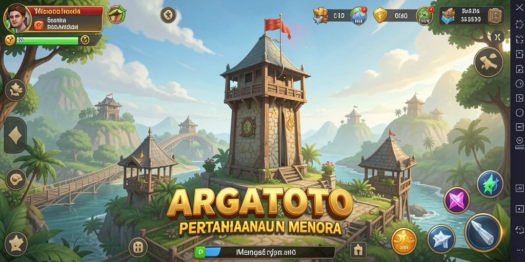 Screenshot gameplay ARGATOTO menampilkan aksi menara pertahanan yang mendebarkan.