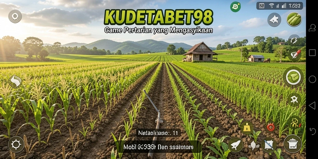 Tangkapan layar gameplay <strong>KUDETABET98</strong> menunjukkan ladang pertanian yang rimbun dan berwarna-warni.