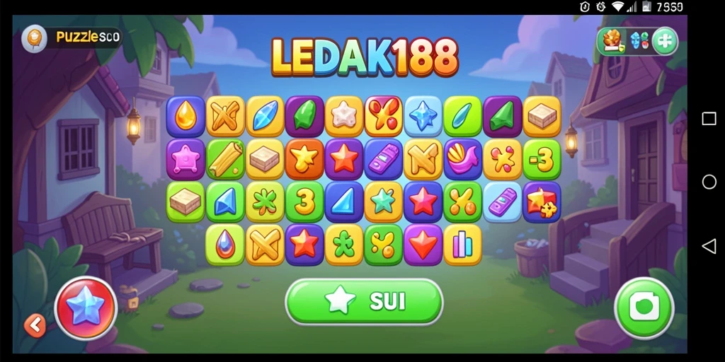 Tampilan gameplay seru dalam LEDAK188 dengan tantangan Match-3.
