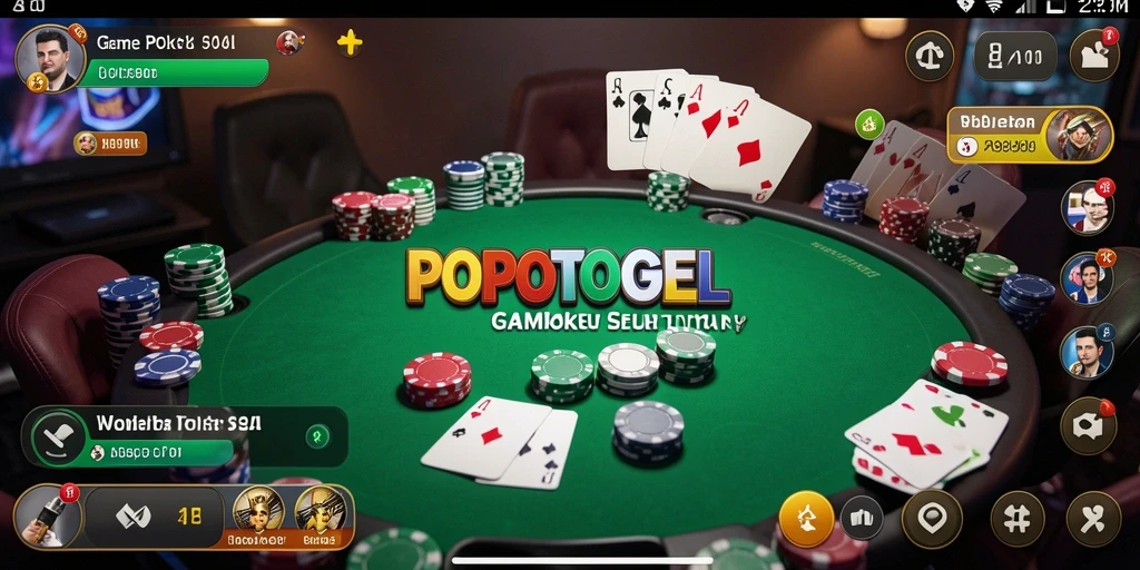 Screenshot utama menunjukkan gameplay poker yang seru.